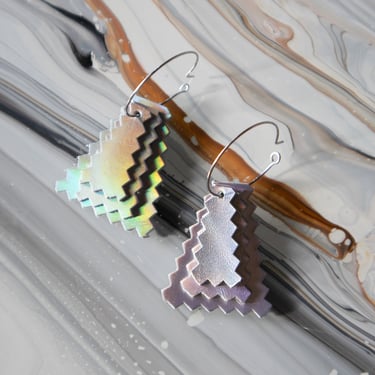 Space Maltigliati Hoop Earrings - Iridescent Silver Reclaimed Leather Zigzag Earrings 