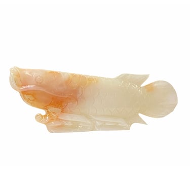 Chinese White Jade Stone Koi / Arowana Fish Fengshui Display Figure ws1735E 