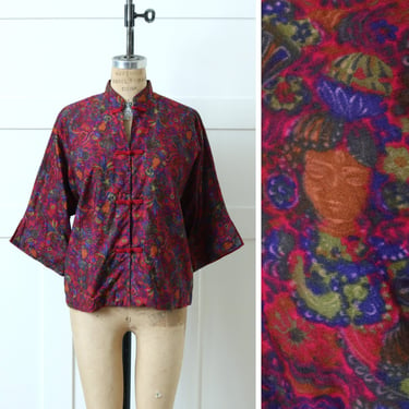 vintage early 1960s Hawaiian blouse • hot pink novelty print cotton tea timer blouse 