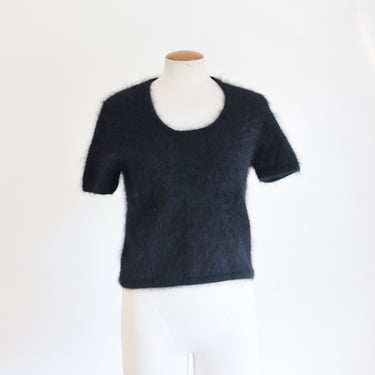 90s Angora Cropped Black Sweater - S/M/L 