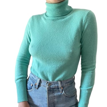 Vintage 1990s Grace Cashmere Womens Aqua Blue Soft Turtleneck Sweater Sz S 