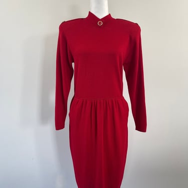 1980s St. John Red Knit Dress 