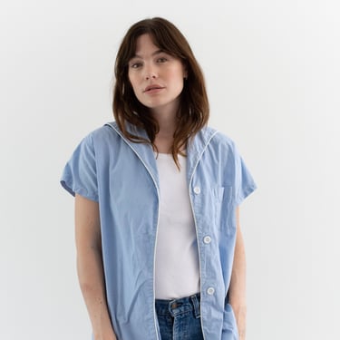 Vintage Light Blue Short Sleeve Pajama Shirt | Lightweight Cotton Blouse | Made in USA | S | 