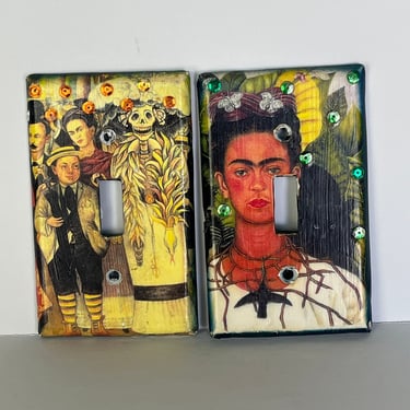 Set of Two Frida Kahlo Switch Covers, Handpainted Switch Covers, Artsy Switch Covers, Frida Kahlo Decor, Handmade Decor, Artsy Home decor 