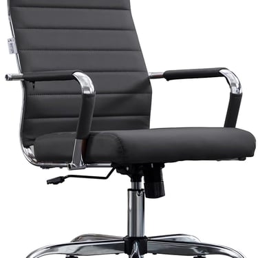 Home Office Chair Ribbed Modern Leather Ergonomic Office Desk Chair High Back Executive Adjustable Swivel w Arms (Black)FFE-810