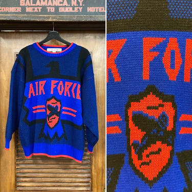 Vintage 1980’s Air Force New Wave Style Military Sweater, 80’s Sweater, 80’s New Wave, 80’s Pullover, 80’s Pop Art, Vintage Clothing 