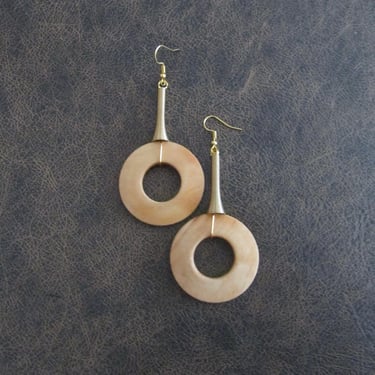Oversized natural stained wood and gold earrings 