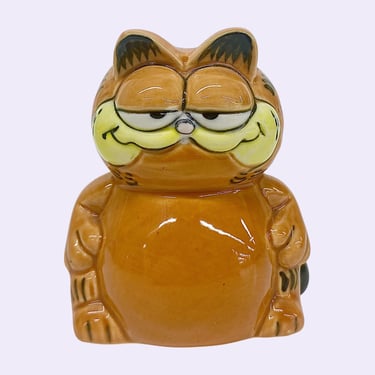 Vintage Garfield Toothpick Holder Retro 1980s Enesco + Jim Davis + Ceramic + Orange/Black + Cartoon Cat + United Feature + Kitchen Storage 