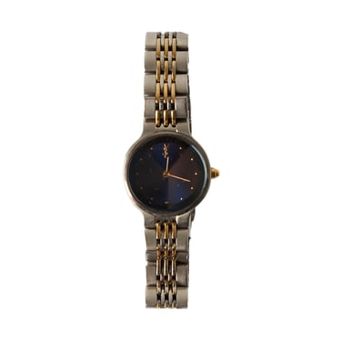YSL Silver + Gold Navy Y Face Watch 4