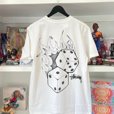 Brand New Stussy White Fire Dice tee size L | Delorean 88