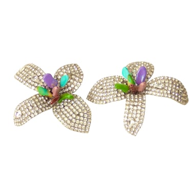 IRADJ MOINI- 1980s Rhinestone & Glass Flower Earrings