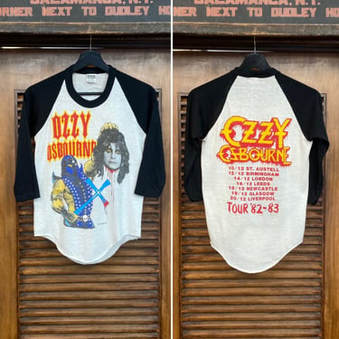 Vintage 1980’s 3/4 Sleeve Ozzy Osbourne Heavy Metal Rock Band Tour T-Shirt, 1982 Europe Tour, Rare, 80’s Tee Shirt, Vintage Clothing 