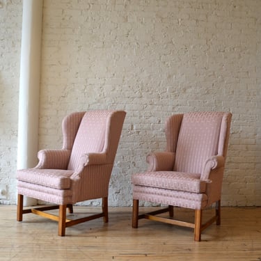 Pair Vintage Ethan Allen Wing Back Lounge Chairs