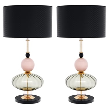 Pink and Black Murano Glass Lamps