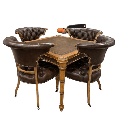 Ferguson Copeland Regent Game Table & 4 Leather Tufted Chairs MHB228-21