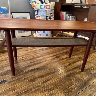 Danish Teak Coffee Table w/ floating caned shelf