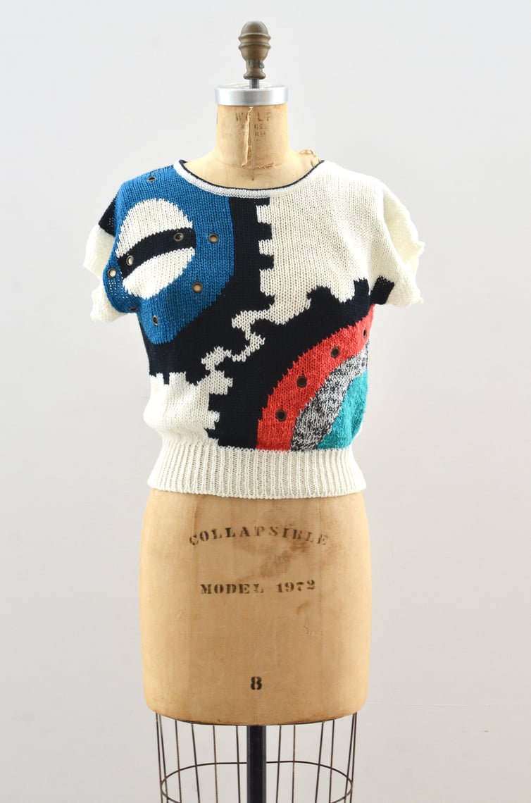 Vintage High Neck Distressed Cropped Pullover Knit Sweater