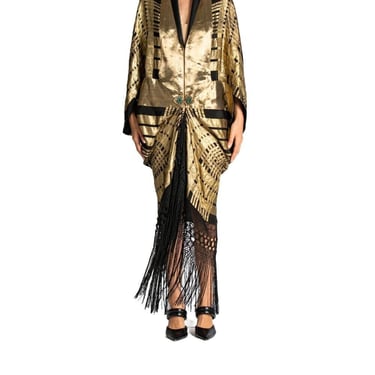MORPHEW ATELIER Gold Black Lamé Luxurious And Silk With Hand Printed Flower Design. Cocoon 