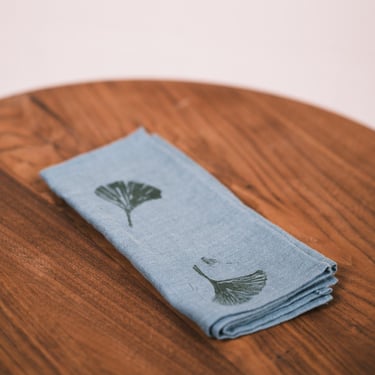 teal ginkgo leaf tea towel