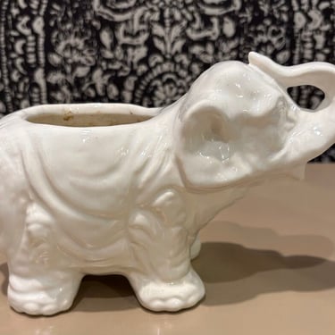 VINTAGE GLAZED CERAMIC ELEPHANT PLANTER | 5" H X 8.5" W X 4" D