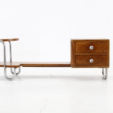 1930s Bauhaus Flower Stand with Chest of Drawers in Walnut Finish,Czechoslovakia / Vintage Stand / Brown Colour / 