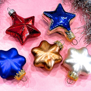 VINTAGE: 5pcs - Glass Star Ornaments - Hand Blown Glass Ornament - Mercury Ornament 