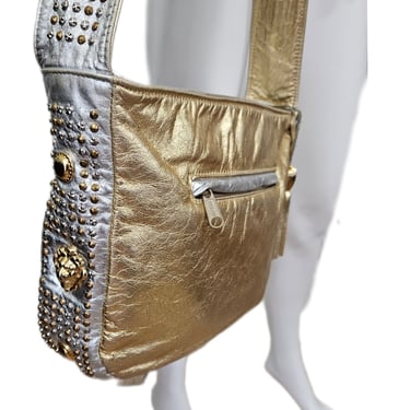1980's Metallic Gold Leather Studded Hobo Bag I Purse I Mob Wife 