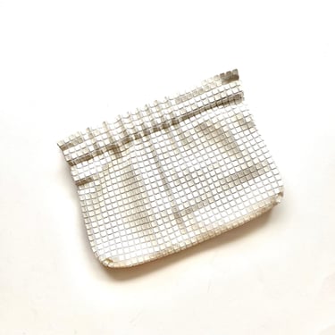 Vintage 70s 80s Metallic Mesh White Shoulder Bag Disco Minimalist Purse 