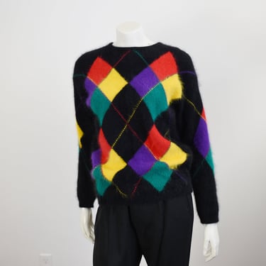 80s RaFaella Angora Argyle Sweater - S/M 