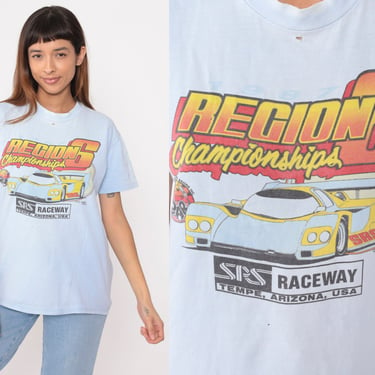 RC Car Racing Shirt 1987 Roar Region 6 Championships Shirt 80s SRS Raceway Tempe Arizona Tshirt 1980s T Shirt Distressed Baby Blue Medium 