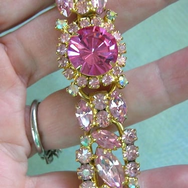 Dazzling Vintage 1960's Juliana Pink Rhinestone Bracelet, Vintage Juliana Rhinestone Bracelet, Pink Rhinestone Statement Bracelet (#4554) 