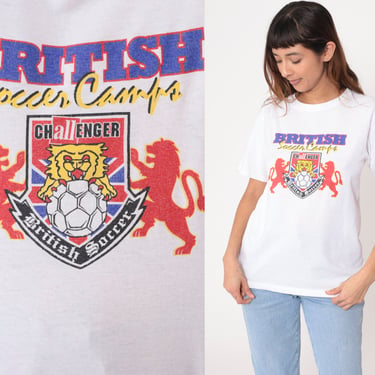 Challenger Soccer Camps Shirt 00s Graphic Tee British Soccer Sports T-Shirt Sportswear Athletic Tee White Vintage Y2K Small 