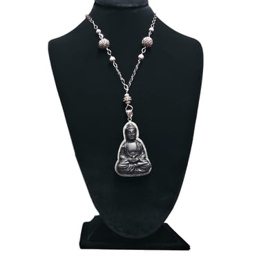 Buddha Pendant Necklace with Black Pave Trim 