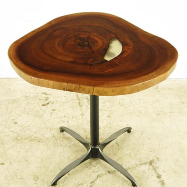 Handcrafted 29 in. Live Edge Mahogany Wafer Steel Bistro Table