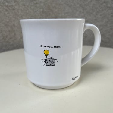 Vintage coffee mug kitsch I love you Mom with cat & balloon theme by Recycled Paper Products Sandra Boynton 