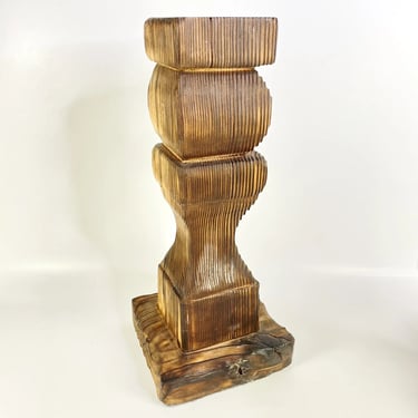 Vintage MCM WITCO  Wooden Candle Tiki Style Large Stand Display Burnt Wood