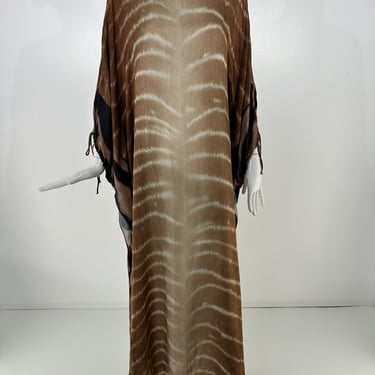Agua de Coco Zebra Print Caftan in Brown &amp; Cream Silk OSFM