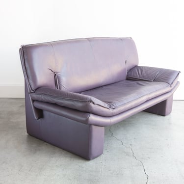 SOLD | Vintage Postmodern Nicoletti Salotti Italian Leather Settee Loveseat circa 1980 Muted Purple 