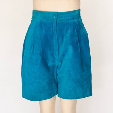 1980s Shorts Blue Suede Leather High Waist M 