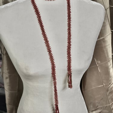 Antique Art Deco 1920s Red & Gold Czech Facet Cut Glass Seed Beaded 54” Flapper Tassel Necklace Sautoir Beaded Belt Gift for Her Rare 