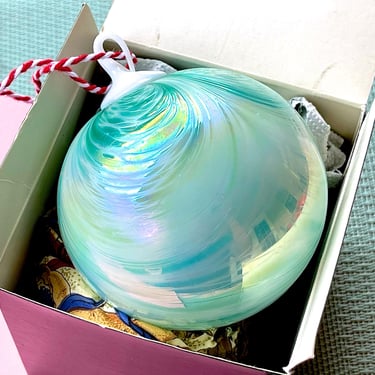 VINTAGE: Boown Studio Thick Glass Lampwork Glass Ornament in Box - Swirl Glass Ornaments 