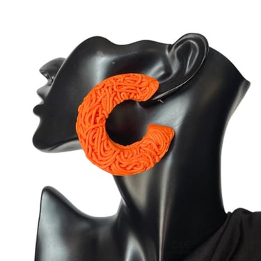 Orange Medium Large Polymer Clay Hoops, Statement Earrings, Lightweight Hoop, Unique Jewelry, Artisanal Wearable Art, Hypoallergenic, Gift 