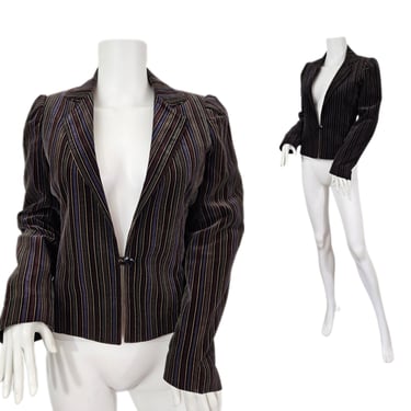 1980's Purple Velvet Striped Cropped Blazer I Suit Coat I Jacket I Sz Med I Odyssey 