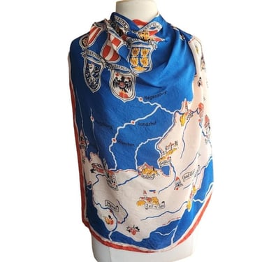 Vintage c.20s 30s Austrian Souvenir Scarf  First Republic Coat of Arms Map Cities Architecture 