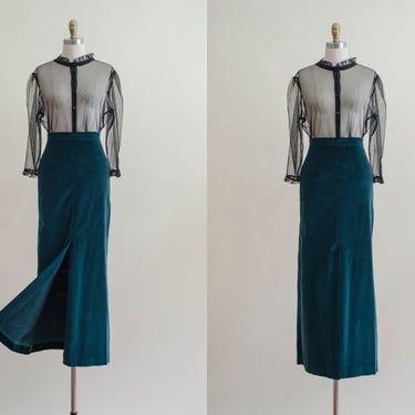 green velvet maxi skirt | 1970s skirt 