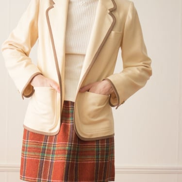 1978 Yves Saint Laurent Rive Gauche Creme Wool Trimmed Blazer 