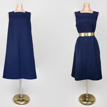 VINTAGE 70s Navy Blue A-line Jumper Pinafore Tank Dress by Checkaberry Plus Size 