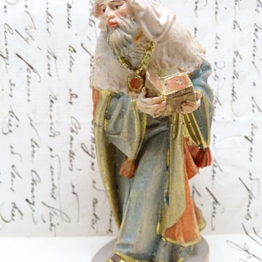 Antique German Hand Carved Wooden King Wise Man, Hand Painted Wood,  Putz or Christmas Nativity Creche, Anton Fischer Oberammergau Germany 