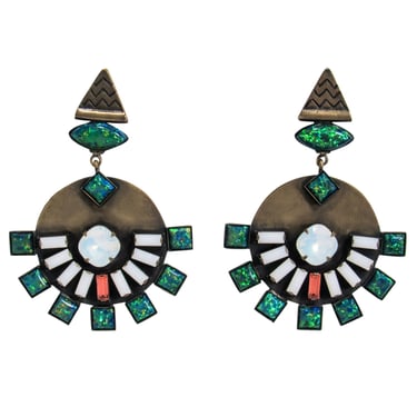 Lionette - Bronze Circle Statement Earrings w/ Multicolored Gems