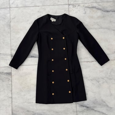 Vintage Georgia Griffin Dress Black Gold Buttons Double Breasted Womens 12 Office Corpcore 